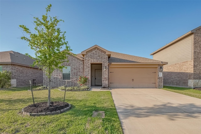29626 Weber Way Ct, Katy, TX 77494 - ranch-style house featuring brick siding, a garage, concrete driveway, and a front yard