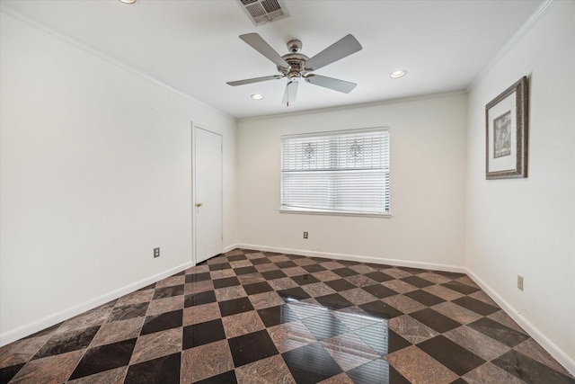 2415 W T C Jester Blvd, Houston, TX 77008 - spare room with crown molding, recessed lighting, and ceiling fan
