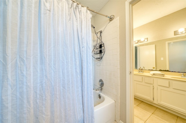 21434 Park Bluff Dr, Katy, TX 77450 - full bath with shower / bath combination with curtain, tile patterned floors, and double vanity
