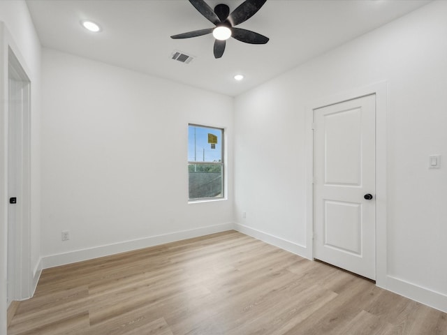 7420 Maxroy St, Houston, TX 77088 - unfurnished bedroom with light wood-style flooring, recessed lighting, and a ceiling fan
