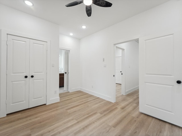 7420 Maxroy St, Houston, TX 77088 - unfurnished bedroom featuring light wood-type flooring, a closet, recessed lighting, and a ceiling fan