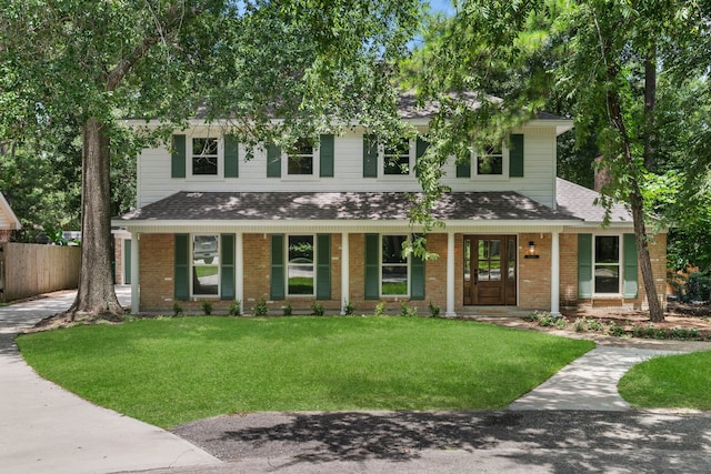 10813 Colony Wood Pl, The Woodlands, TX 77380 - view of front of house with covered porch, brick siding, and a shingled roof
