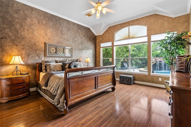 7914 Chianti Ct, Sugar Land, TX 77479 - bedroom with vaulted ceiling, ornamental molding, multiple windows, and dark wood-type flooring