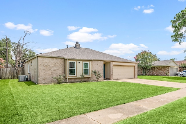 735 Red Rock Canyon Dr, Katy, TX 77450 - view of front of home with concrete driveway, an attached garage, brick siding, a shingled roof, and a chimney