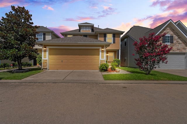 6439 Wilshire Rdg, Houston, TX 77040 - traditional-style house featuring driveway, an attached garage, roof with shingles, and stone siding