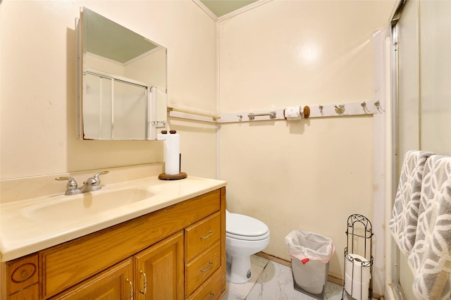 4007 Wedgewood St, Houston, TX 77093 - full bathroom featuring vanity, a shower with door, and marble look tile flooring