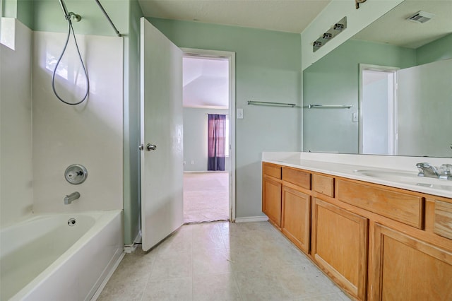 11303 Canyon Shore Dr, Humble, TX 77396 - bathroom with vanity, bathtub / shower combination, and tile patterned flooring