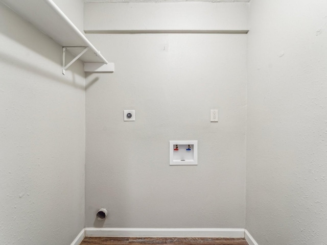 4901 Ripple Creek Dr, Baytown, TX 77521 - laundry room featuring washer hookup, electric dryer hookup, and wood finished floors