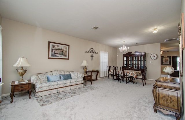 21522 Amesbury Meadow Ln, Spring, TX 77379 - carpeted living room with a chandelier, healthy amount of natural light, and ceiling fan