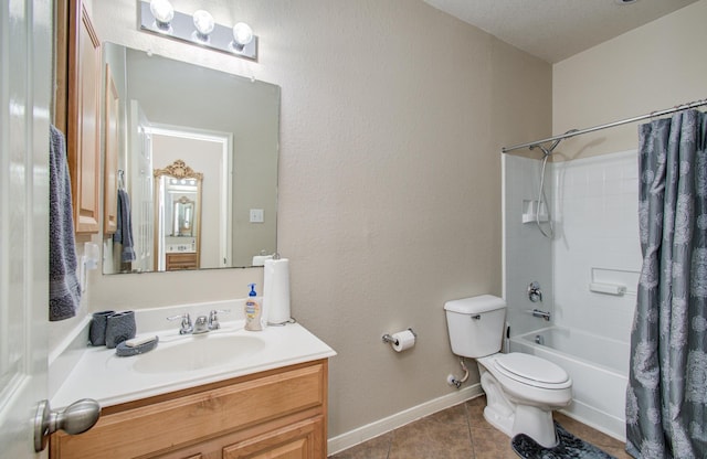 21522 Amesbury Meadow Ln, Spring, TX 77379 - full bathroom featuring tile patterned floors, vanity, and shower / bathtub combination with curtain
