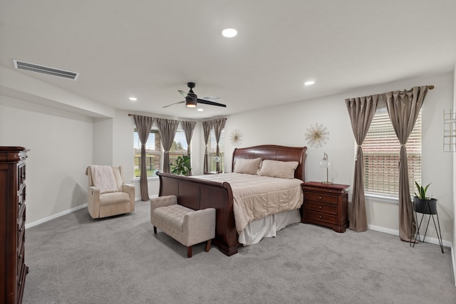 10433 Russell Pines Dr, Rosharon, TX 77583 - bedroom featuring light colored carpet, recessed lighting, and ceiling fan
