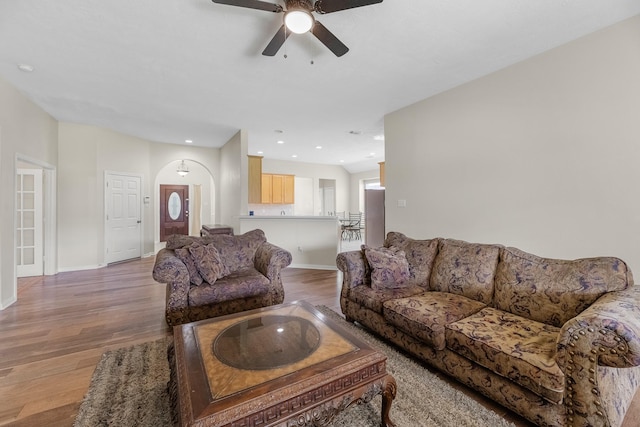 15215 Millers Run Ln, Sugar Land, TX 77498 - living area with ceiling fan, light wood-type flooring, and recessed lighting