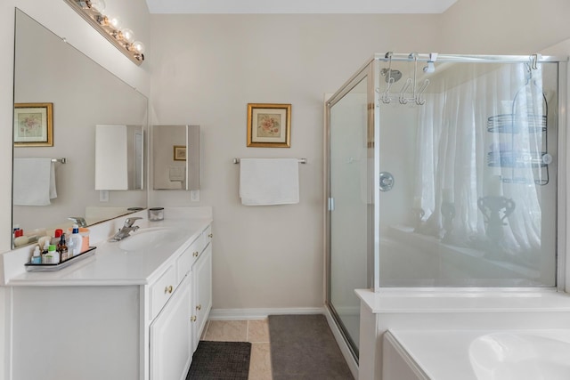 15215 Millers Run Ln, Sugar Land, TX 77498 - bathroom featuring vanity, a stall shower, and tile patterned flooring