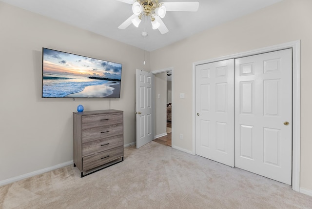 15215 Millers Run Ln, Sugar Land, TX 77498 - unfurnished bedroom featuring light colored carpet, a closet, and a ceiling fan