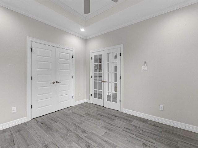 14606 Half Circle St, Splendora, TX 77372 - unfurnished room with french doors, ceiling fan, ornamental molding, recessed lighting, and wood finished floors