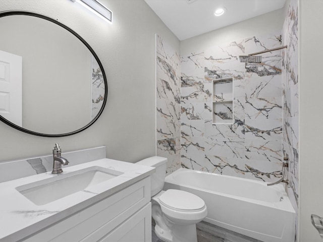 14606 Half Circle St, Splendora, TX 77372 - full bathroom with vanity, wood finished floors, bathtub / shower combination, and recessed lighting