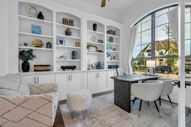 6826 Mirabeau Ln, Katy, TX 77493 - office space featuring ceiling fan and built in shelves