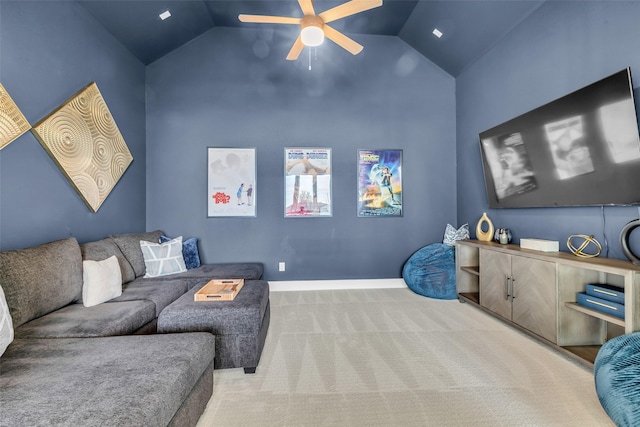6826 Mirabeau Ln, Katy, TX 77493 - carpeted living area with ceiling fan and high vaulted ceiling