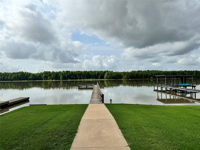 344 Timber Bay Dr, Trinity, TX 75862 - dock with a water view, a lawn, and a view of trees