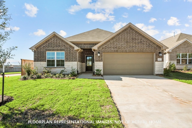 26112 Ethereal Rd, La Marque, TX 77563 - view of front facade featuring a garage, brick siding, driveway, and a front lawn