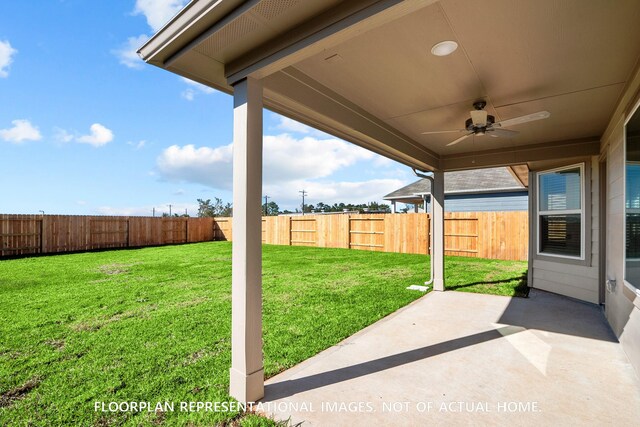 26112 Ethereal Rd, La Marque, TX 77563 - fenced backyard with a patio and a ceiling fan