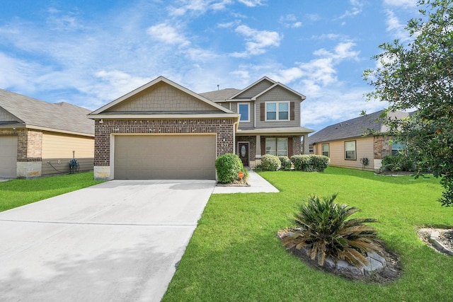 622 Aberhill Dr, Rosharon, TX 77583 - craftsman-style home with brick siding, a garage, driveway, and a front yard
