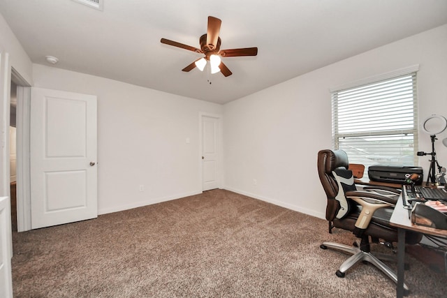 622 Aberhill Dr, Rosharon, TX 77583 - carpeted home office featuring a ceiling fan and baseboards
