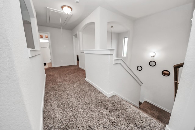 622 Aberhill Dr, Rosharon, TX 77583 - hallway featuring an upstairs landing, attic access, and carpet floors