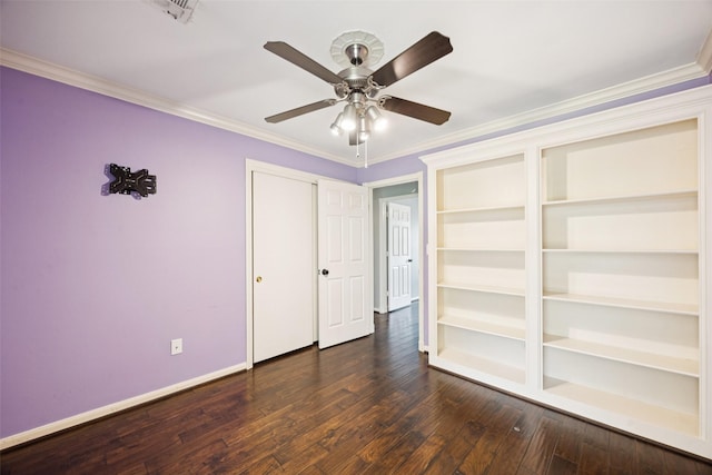 10610 Bordley Dr, Houston, TX 77042 - unfurnished bedroom with dark wood-style floors, crown molding, a closet, and ceiling fan