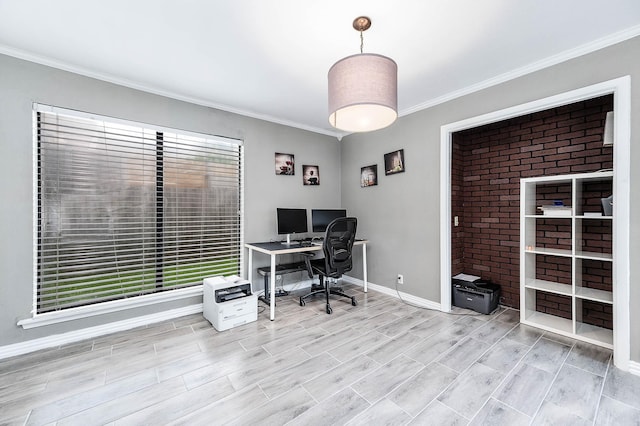 12710 Ashford Pine Dr, Houston, TX 77082 - office area featuring ornamental molding and wood finished floors