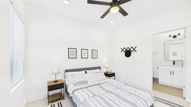 2712 Jensen Creek Ln, Houston, TX 77026 - bedroom featuring recessed lighting, connected bathroom, and a ceiling fan