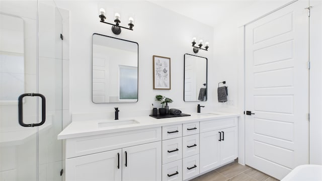 2712 Jensen Creek Ln, Houston, TX 77026 - full bathroom featuring double vanity and a stall shower
