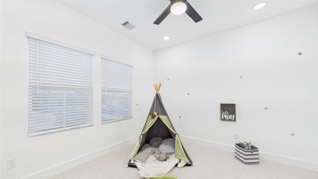 2712 Jensen Creek Ln, Houston, TX 77026 - playroom with carpet flooring, ceiling fan, and recessed lighting