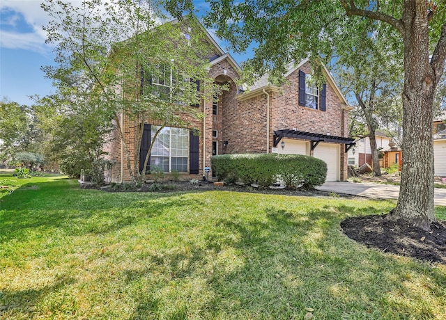 19002 Volley Vale Ct, Humble, TX 77346 - traditional-style home with brick siding, a garage, concrete driveway, and a front yard