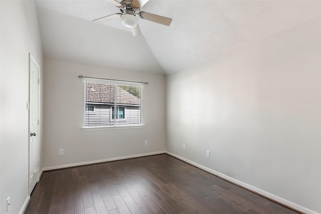 19002 Volley Vale Ct, Humble, TX 77346 - spare room with a ceiling fan, vaulted ceiling, and dark wood-style floors