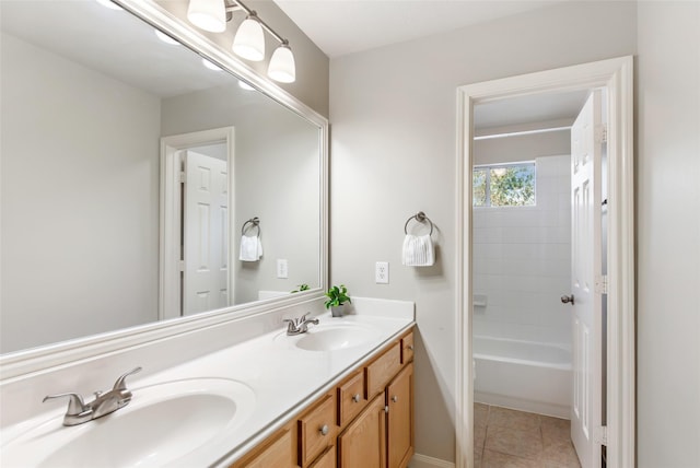 19002 Volley Vale Ct, Humble, TX 77346 - bathroom featuring double vanity, tile patterned flooring, and bathtub / shower combination