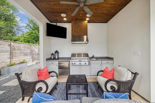 2 Burkhart Forest Ct, Spring Valley Village, TX 77055 - view of patio / terrace featuring an outdoor kitchen, an outdoor hangout area, and a ceiling fan