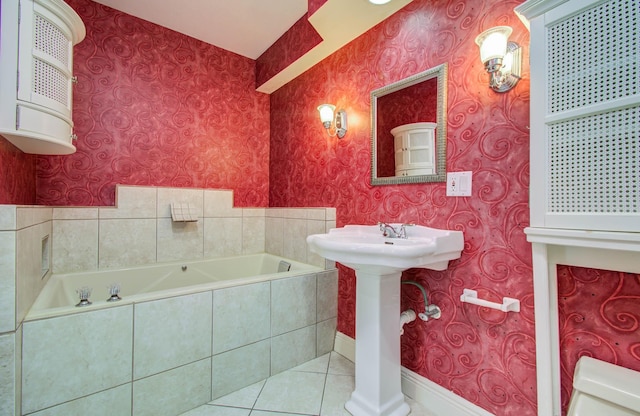 5701 Winsome Ln Unit 2, Houston, TX 77057 - full bathroom featuring wallpapered walls, tile patterned floors, and a bath