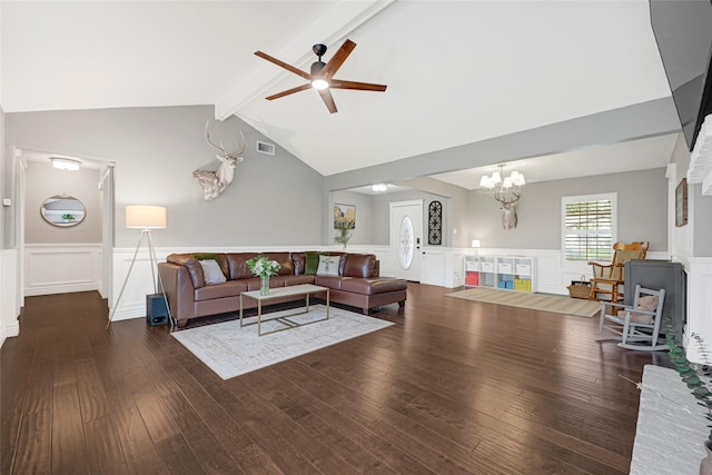 12814 Westmere Dr, Houston, TX 77077 - living area featuring a chandelier, hardwood / wood-style flooring, a decorative wall, ceiling fan, and a wainscoted wall