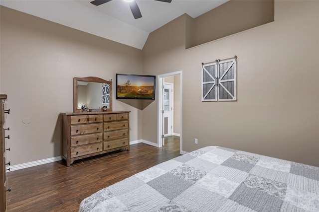 627 S Hyannis Port St, Crosby, TX 77532 - bedroom with wood finished floors, a ceiling fan, and high vaulted ceiling