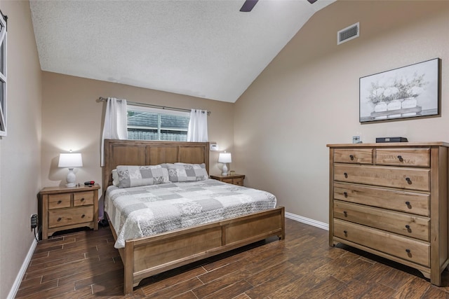 627 S Hyannis Port St, Crosby, TX 77532 - bedroom with vaulted ceiling, dark wood finished floors, and ceiling fan