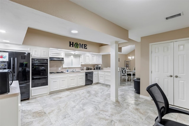 627 S Hyannis Port St, Crosby, TX 77532 - kitchen featuring black appliances, white cabinetry, exhaust hood, light countertops, and recessed lighting