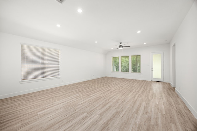 15308 Sandhill Crane Ln, Conroe, TX 77384 - empty room with ceiling fan, light wood-style flooring, and recessed lighting