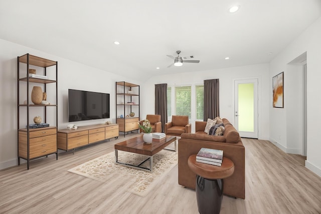 15308 Sandhill Crane Ln, Conroe, TX 77384 - living area featuring wood finished floors, a ceiling fan, and recessed lighting
