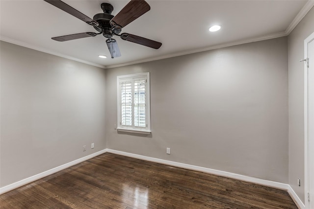 5541 Schumacher Ln, Houston, TX 77056 - unfurnished room with recessed lighting, dark wood-style floors, ornamental molding, and ceiling fan