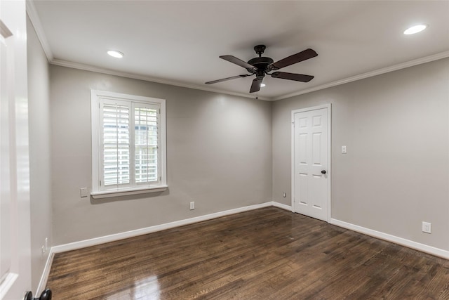5541 Schumacher Ln, Houston, TX 77056 - spare room with crown molding, dark wood-style floors, ceiling fan, and recessed lighting