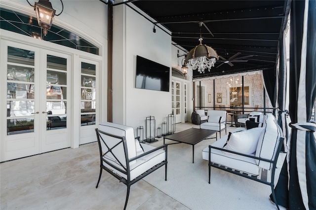 1069 Kirby Dr, Houston, TX 77019 - view of patio / terrace with french doors, outdoor lounge area, and ceiling fan