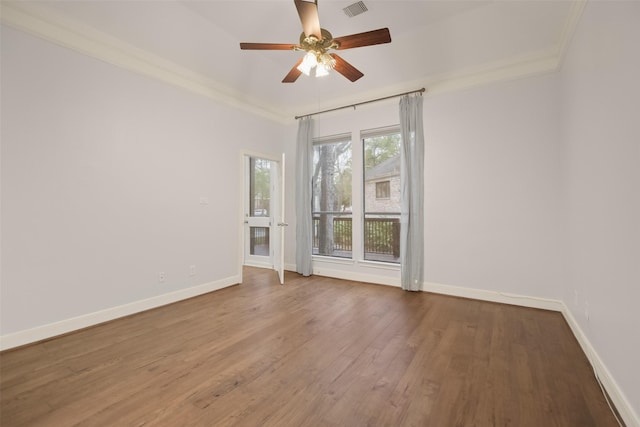 12859 Kingsbridge Ln, Houston, TX 77077 - unfurnished room featuring a ceiling fan, wood finished floors, and crown molding