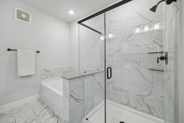 6804 Westview Dr Unit 1407, Houston, TX 77055 - full bath with a garden tub, marble finish floors, and a marble finish shower