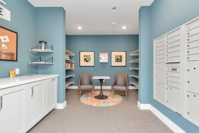 6804 Westview Dr Unit 1407, Houston, TX 77055 - sitting room with light carpet, mail area, and recessed lighting
